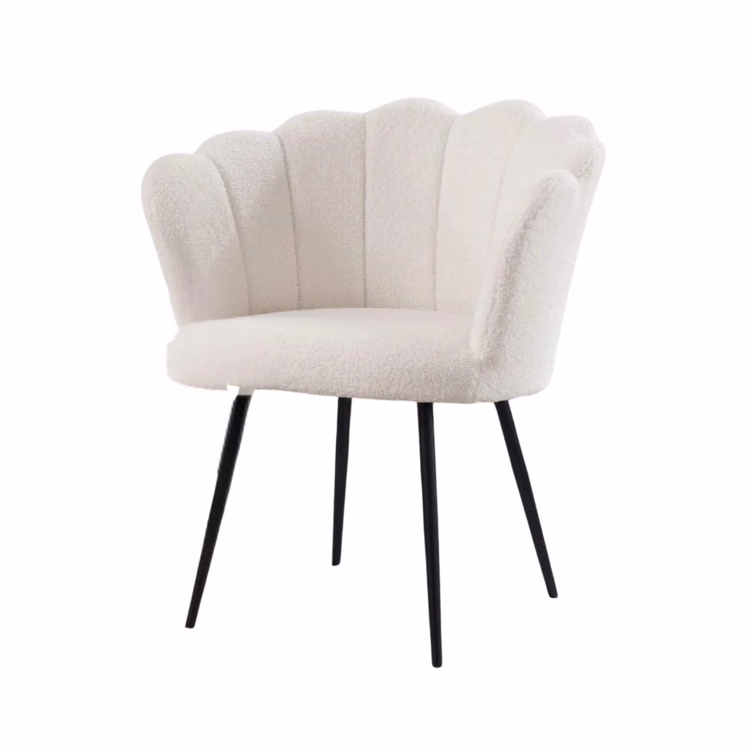 Home Source Scallop Shell Wing Back Armchair in White Bouclé Fabric with Gold Legs – 3
