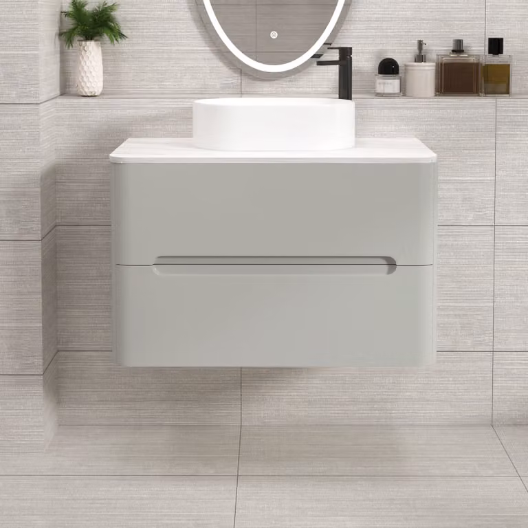 Royal Bathrooms Venice 800mm Wall Hung Vanity Unit with 2 Drawers and Peak Basin in Dove Grey