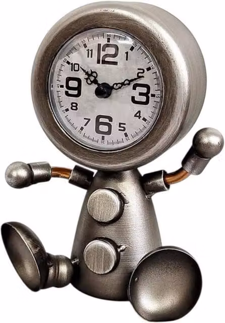 Minster Analog Round Tabletop Clock in Silver, W: 13 cm, D: 9 cm, H: 19 cm – 1