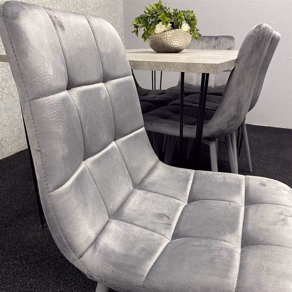 KOSY KOALA Modern Dining Table Set with 6 Grey Velvet Chairs in Brown and Black – 3