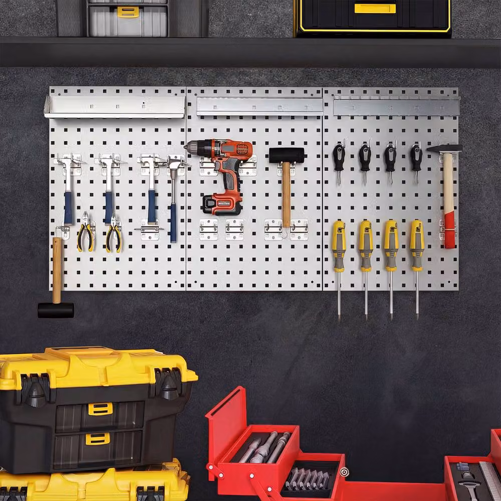 Costway Wall-Mounted Metal Pegboard Tool Organising Kit in Silver – 7