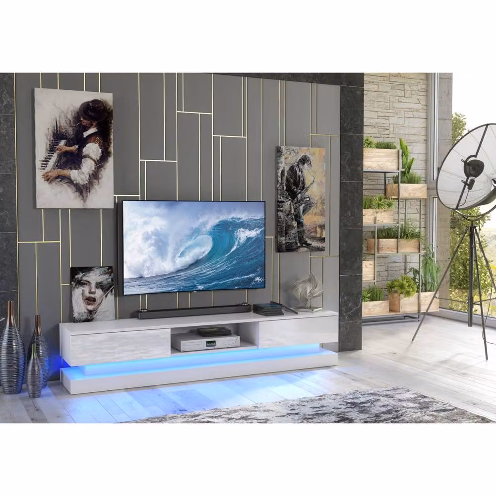 Creative Furniture Bloom TV Unit in White with Glossy Finish and LED Lights, W/D/H: 180 x 36 x 35 cm – 2