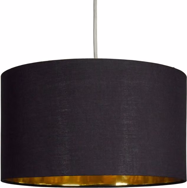 ValueLights Modern Cylinder Pendant Ceiling Light Shade in Black and Gold Fabric
