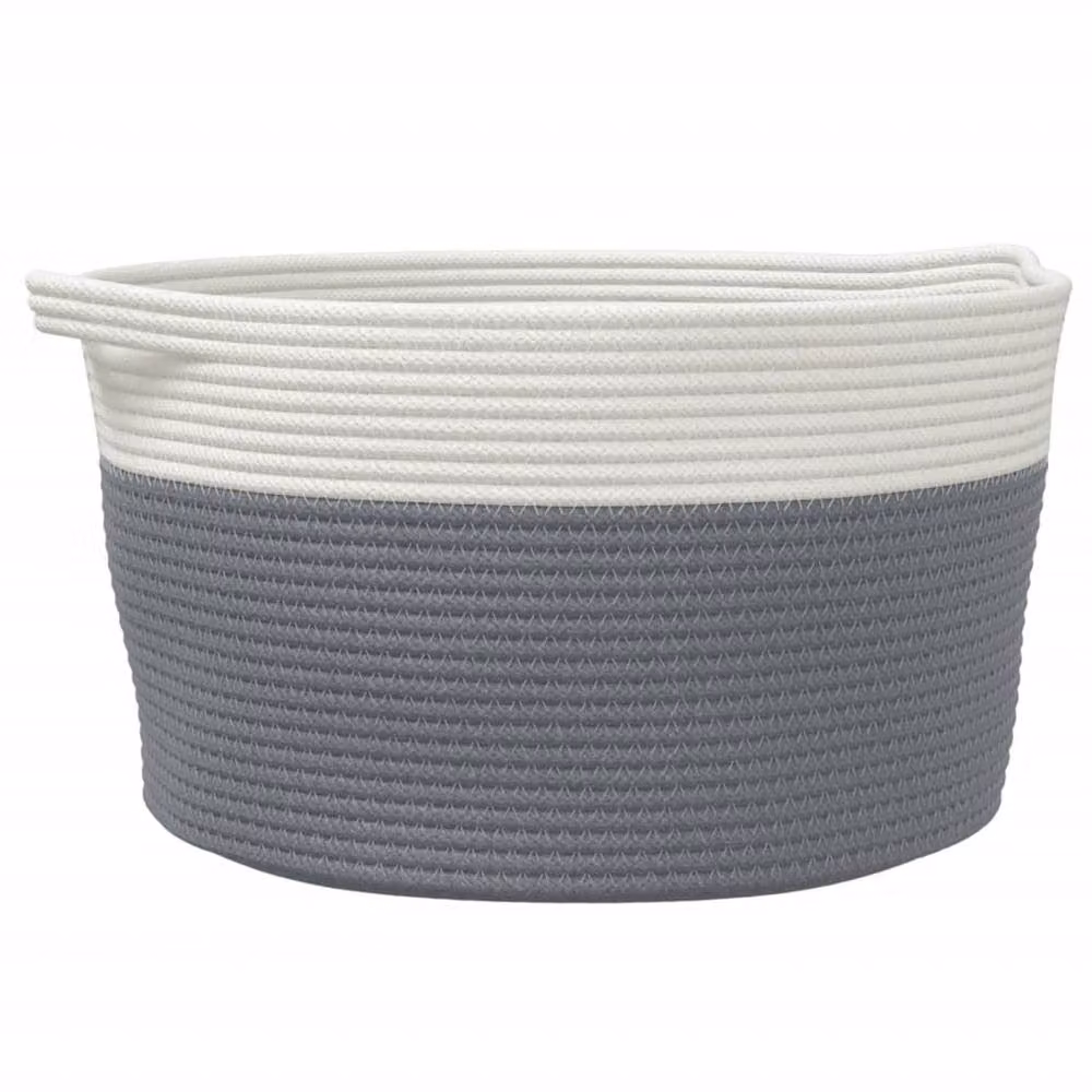 Berkfield Grey and White Open Weave Cotton Storage Basket with Handles, W: 40 cm, D: 25 cm, H: 25 cm – 2