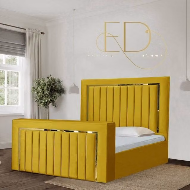 Stratus Interiors Emperor TV Bed in Yellow with Gold and Silver Trim, Super King Size (W/D/H: 200 x 188 x 127 cm)