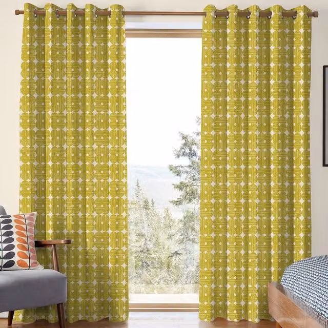 Orla Kiely Made To Measure Blackout Eyelet Curtains in Yellow Floral Cotton