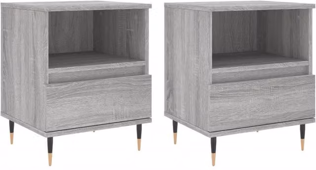 Berkfield Home Set of 2 Grey Sonoma Bedside Cabinets, W/D/H: 40 x 35 x 50 cm