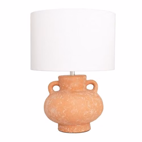 ValueLights Theo Ceramic Table Lamp with Terracotta Linen Drum Shade and LED Bulb – 1
