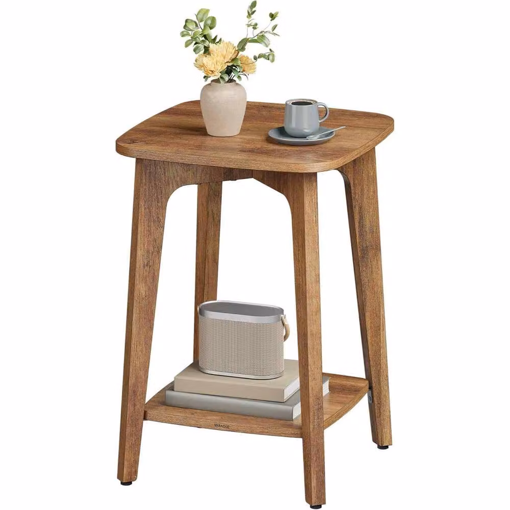 The Bazaarist Mid-Century Square Wood Side Table with Lower Shelf, Brown, W/D/H: 40.0 x 40.0 x 54.5 cm – 2