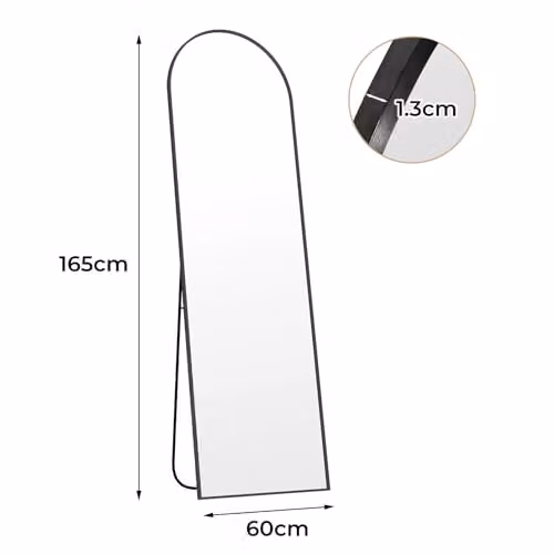 Levede Modern Rectangular Full Length Mirror in Black or Gold, Freestanding or Wall Mounted, H 165 cm x W 60 cm – 3