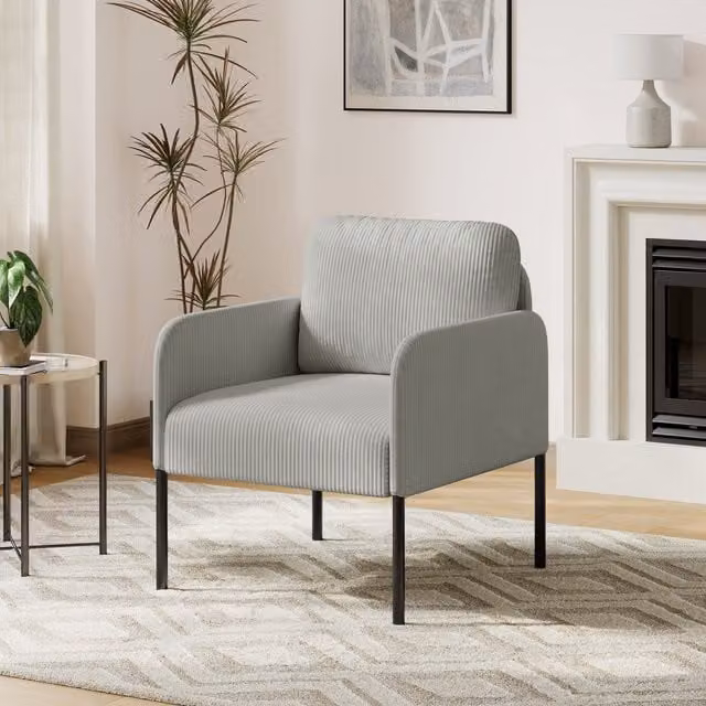 Yaheetech Modern Corduroy Accent Chair with Oversized Wide Seat and Metal Frame in Light Grey