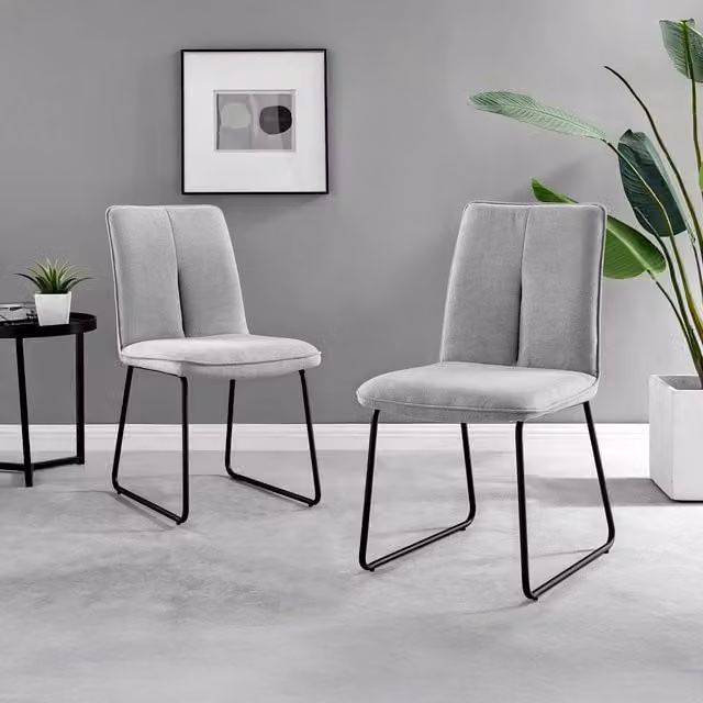 FurnitureboxUK Set of 2 Halle Upholstered Fabric Dining Accent Chairs with Silver Metal Cantilever Base in Grey and Black