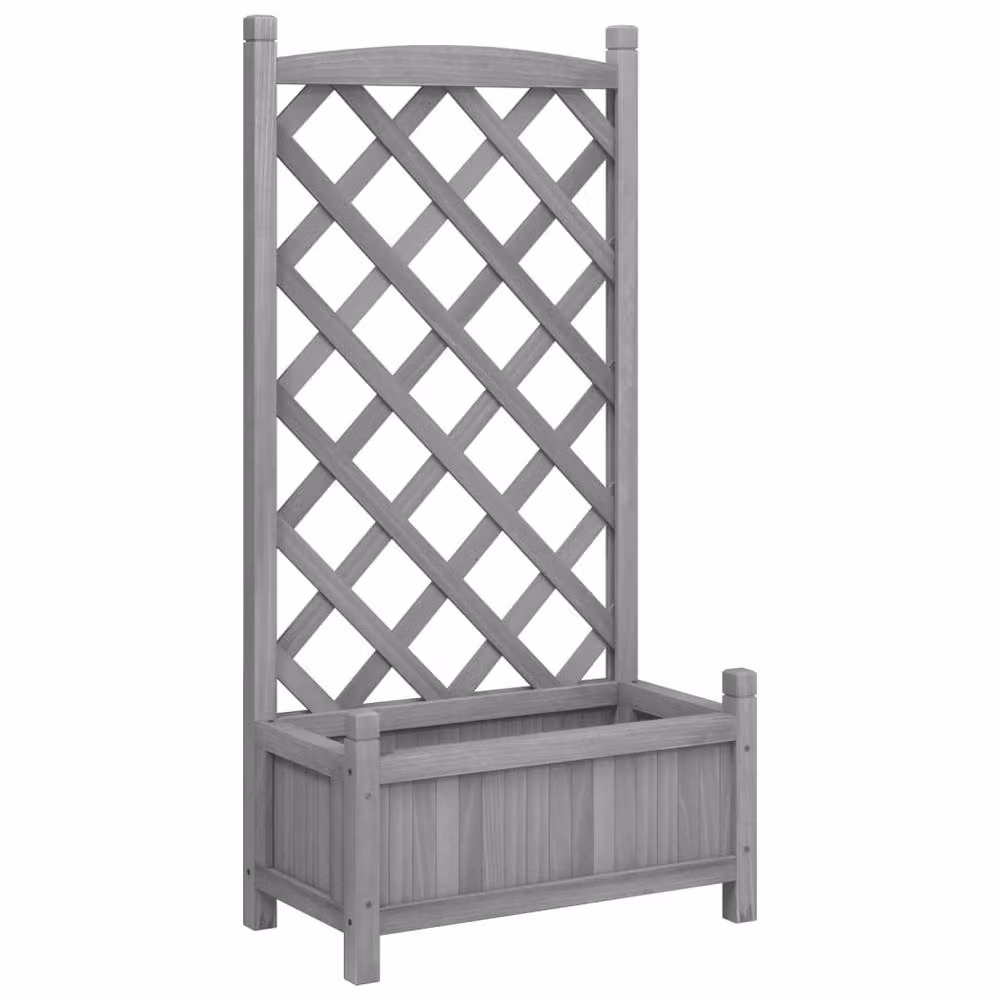 Berkfield Home Grey Solid Wood Fir Planter with Trellis – 2