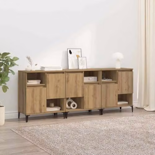 vidaXL Set of 3 Modern Sideboards in Brown Artisan Oak, W/D/H: 60 x 35 x 70 cm – 2