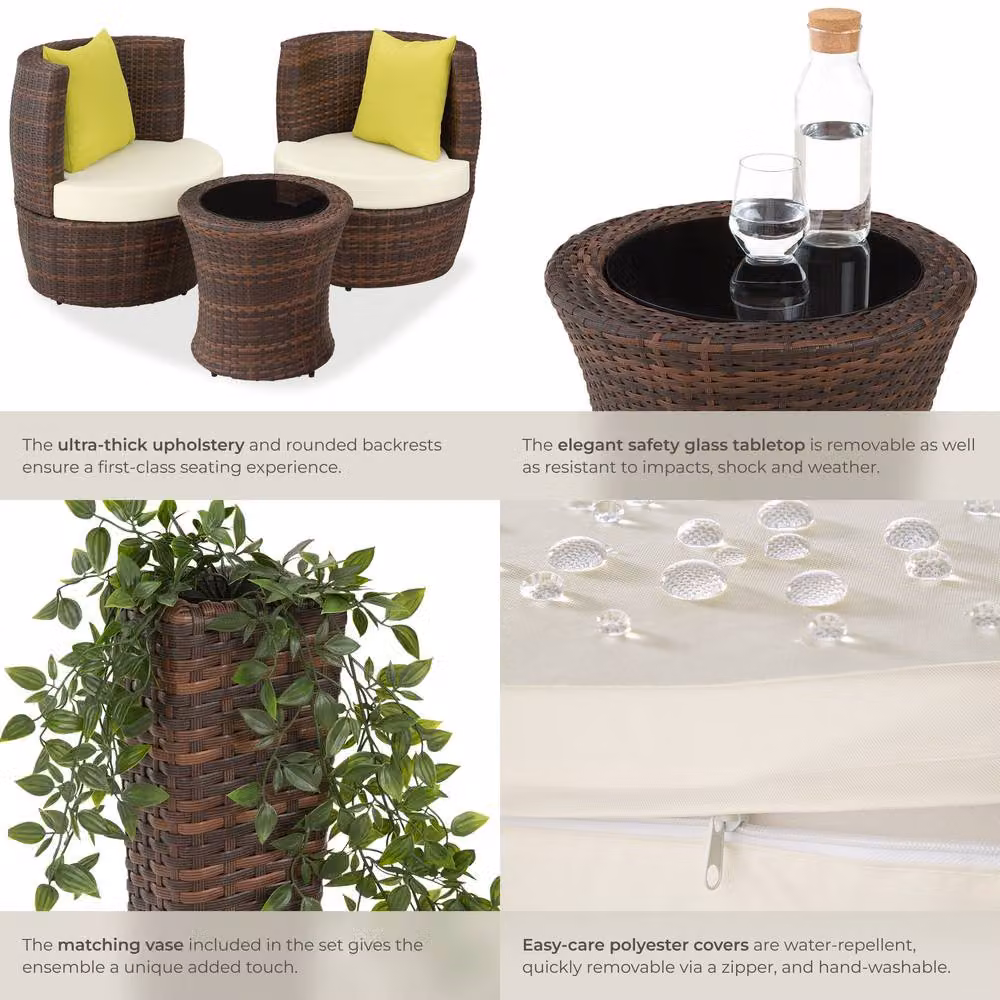 tectake Nizza Aluminum Rattan Seating Set in Brown with Upholstered Cushions – 5