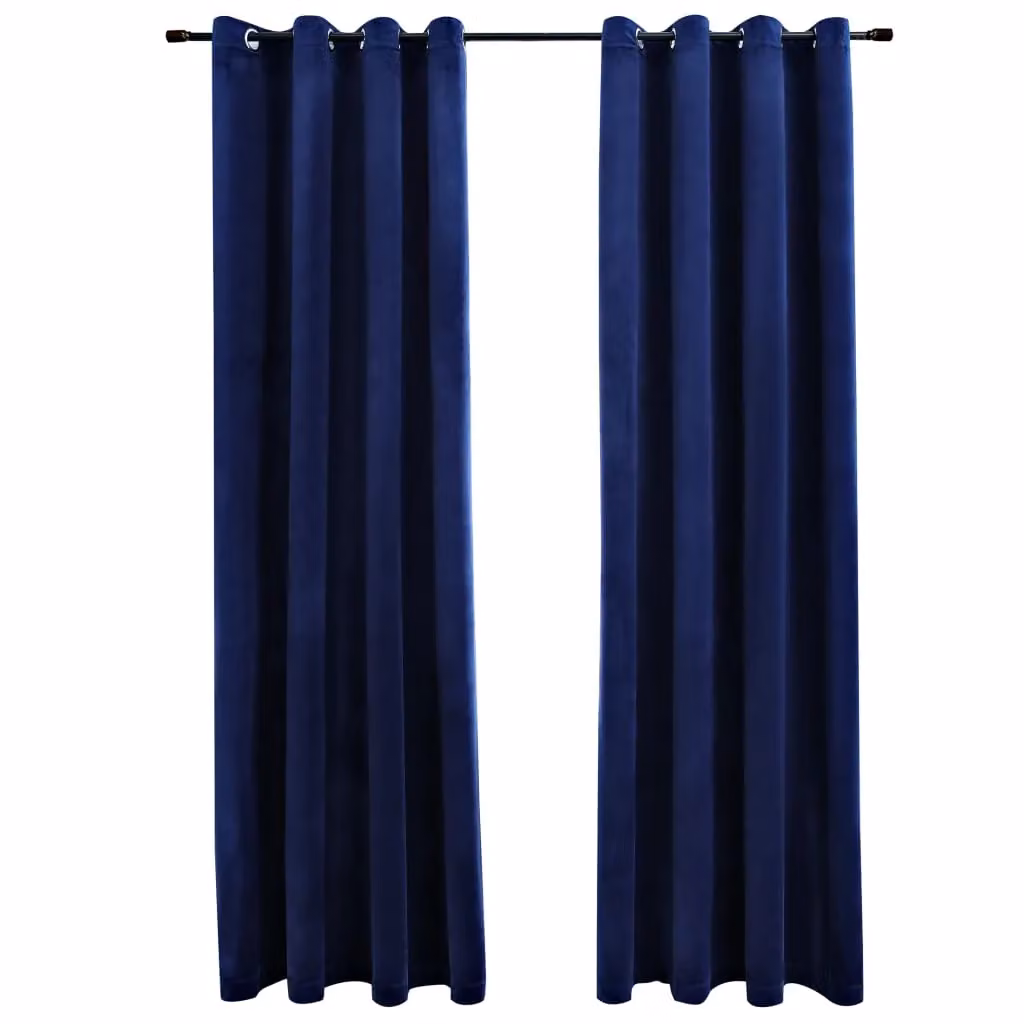 Berkfield Home Dark Blue Velvet Blackout Eyelet Curtains, 2 Pack, W: 140 cm, H: 225 cm – 2