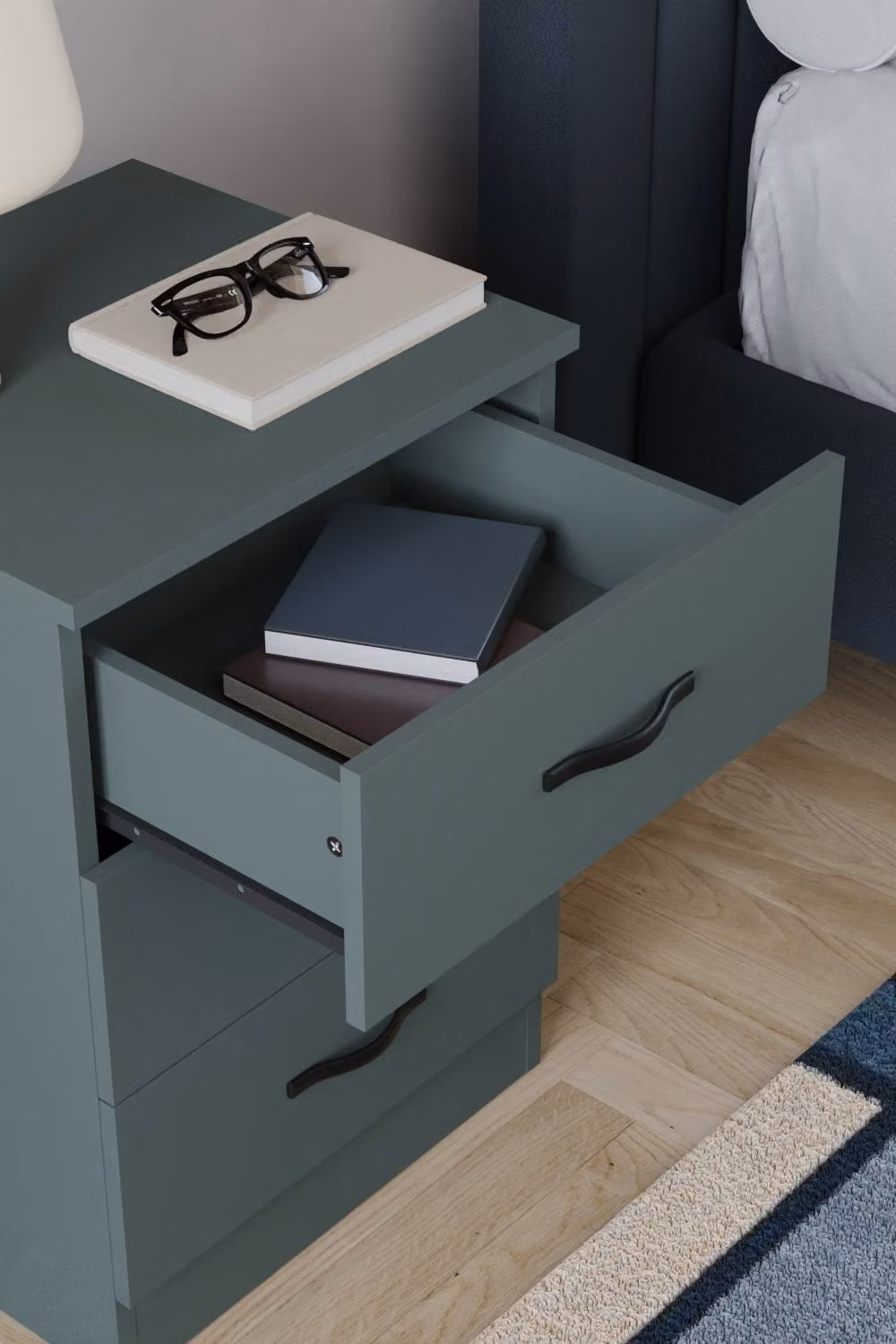 HD Designs Riano 3 Drawer Bedside Cabinet Chest of Drawers in Green – 3