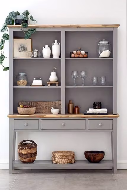 Statement Furniture Florence Console Table and Hutch Slimline Display Cabinet in Light Grey