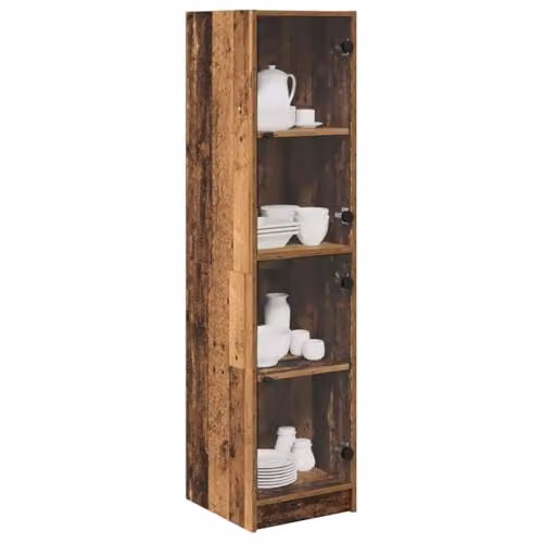 vidaXL Modern Highboard in Old Wood with Glass Doors, H 142 x W 35 x D 37 cm