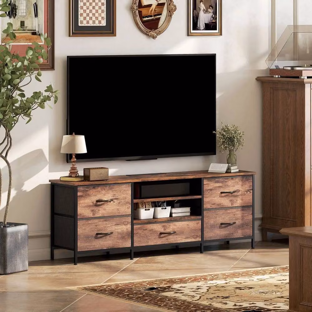 FORGEVIO Industrial TV Unit with Charging Station in Brown, W/D/H: 140 x 30 x 50 cm – 3