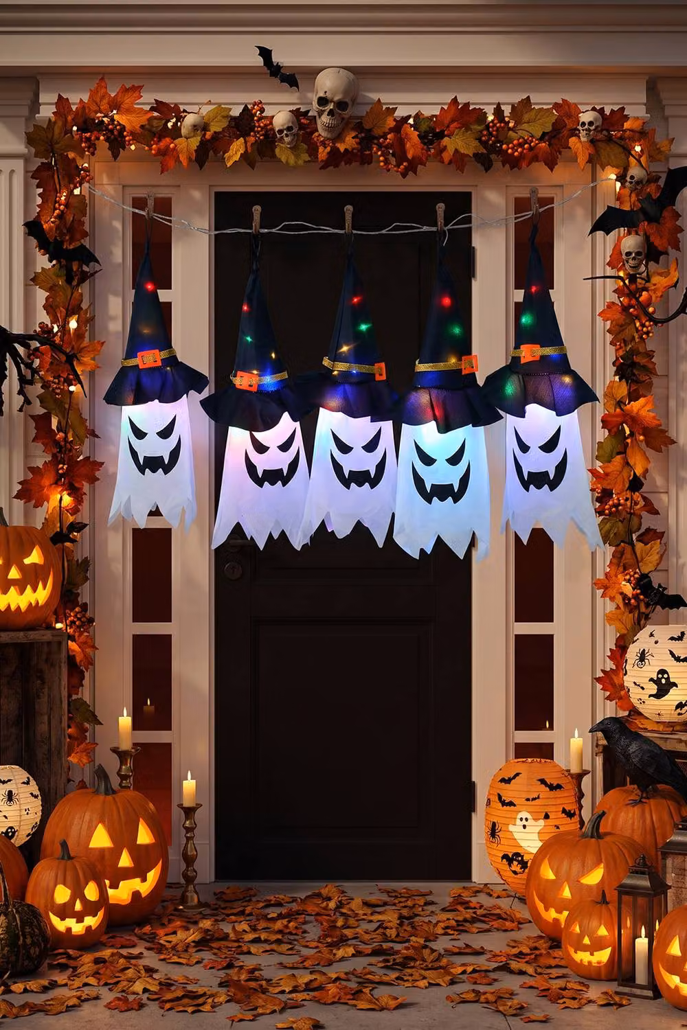Living and Home 5-Piece Halloween Ghost and Witch Hat Decorations with LED Lights in Black – 2