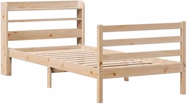 Berkfield Home Beautiful Solid Wood Bed Frame with Headboard in Brown, W/D/H: 100 x 200 cm