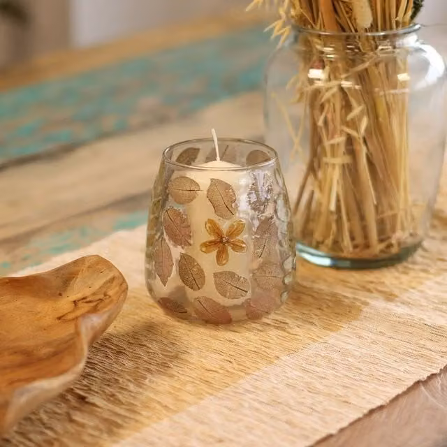 Serenityy Primavera Glass Vase Candle Holder with Dried Flowers, Clear, H 12 cm x W 11 cm – 1