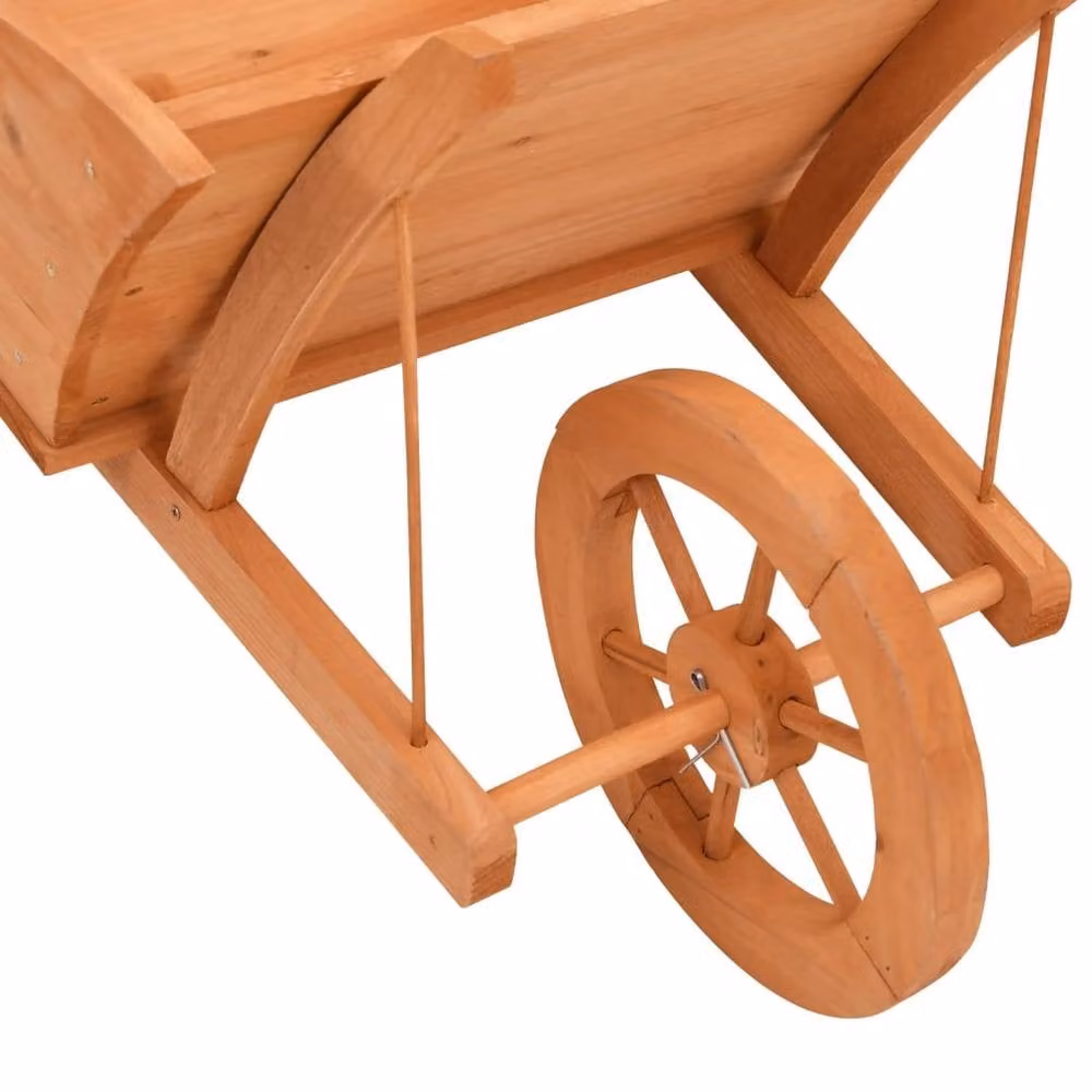 Berkfield Home Wheelbarrow Planter in Brown Solid Wood Fir, W: 128 cm, D: 45.5 cm, H: 43 cm – 3