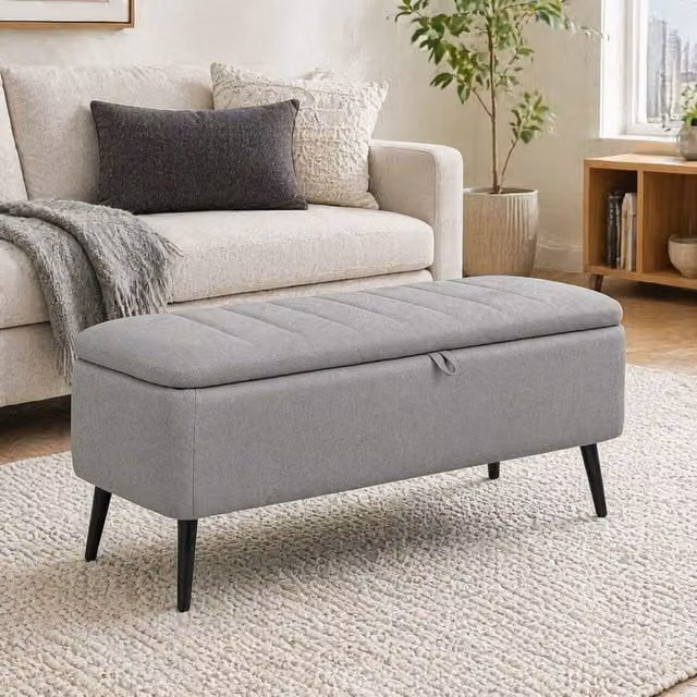 STILVORA Grey Fabric Storage Ottoman with Metal Frame and Steel Legs – 1