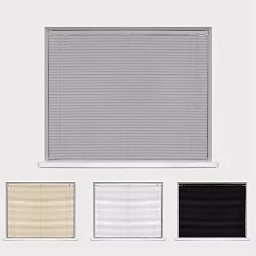 Caecus Grey PVC Venetian Blinds with 25mm Slats, Width: 75 cm, Height: 210 cm