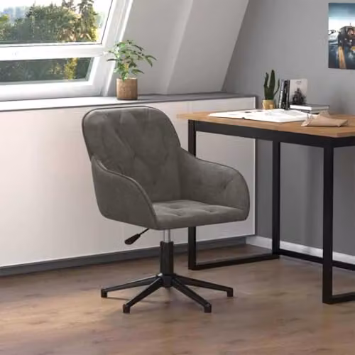 vidaXL Modern Velvet Task Chair in Grey with Armrests and 360 Degree Swivel, W/D/H: 56 x 61.5 x 72 cm – 2