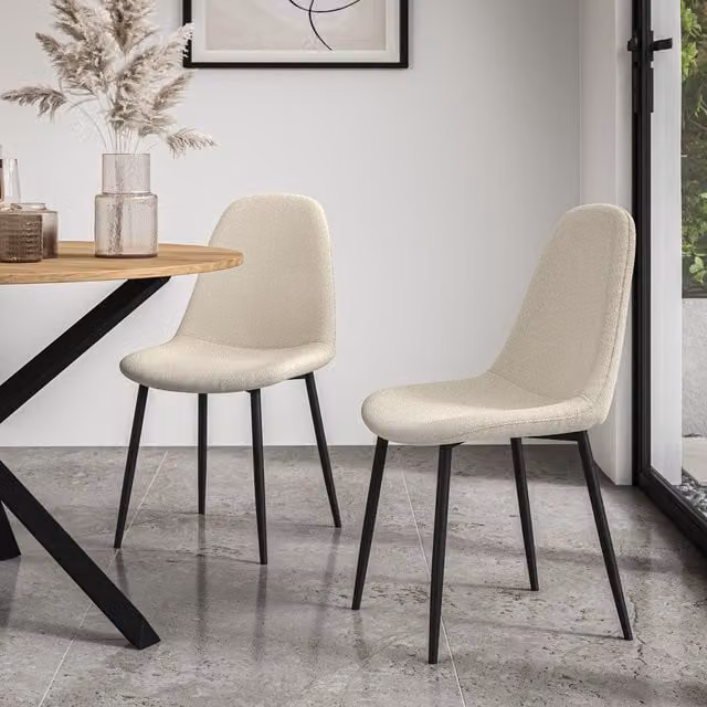 More4Homes Maya Boucle Dining Chair Set of 2, Beige/White Fabric with Metal Legs