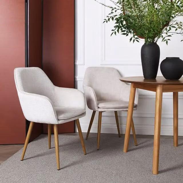 Home Garden Direct Muse Accent Chair with Woven Fabric Upholstery and Metal Frame in Cream