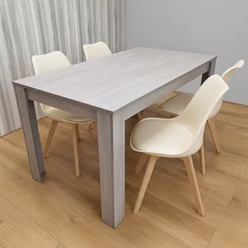 KOSY KOALA Modern Grey Rectangular Dining Table Set with 4 Cream Plastic Chairs
