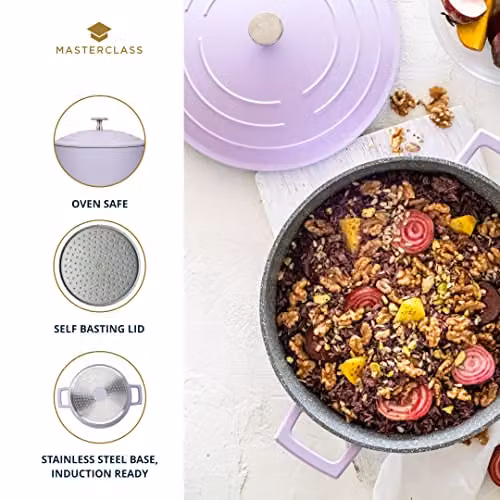 MasterClass Non-Stick Cast Aluminium Casserole Dish with Lid, Purple, Diameter: 24 cm, Capacity: 4 L – 2