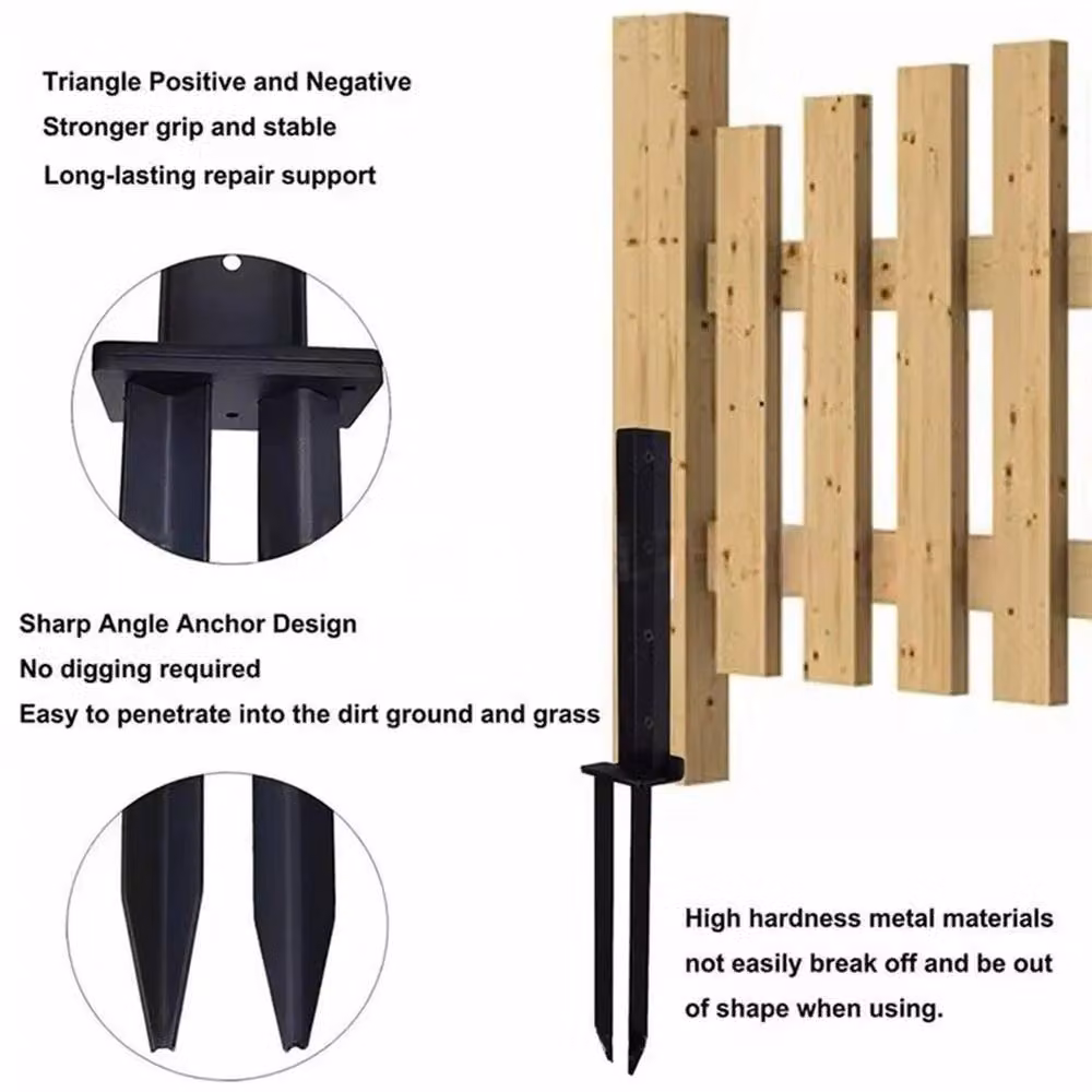 NESTLUNE Heavy Duty Steel Fence Post Anchor Set for Wooden Post Repair, Black, Height: 120 cm, Width: 3.2 cm – 3