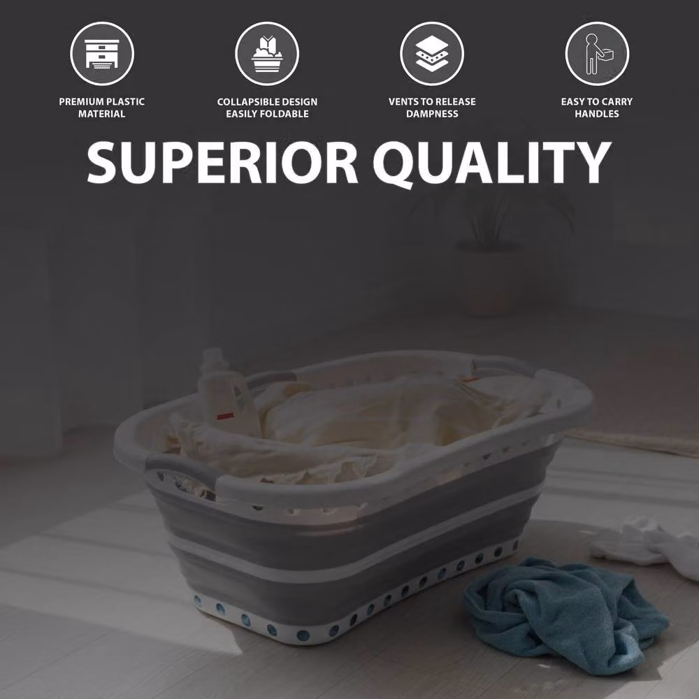 Crystals Collapsible Laundry Basket, 37L, Grey – 2
