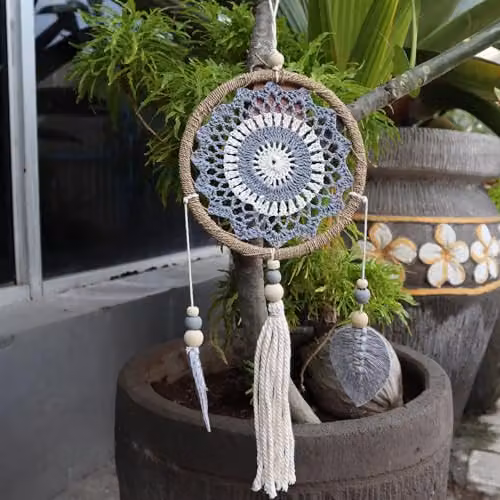KDMD Elemental Spirits Ethnic Dream Catcher in Medium Grey – 2
