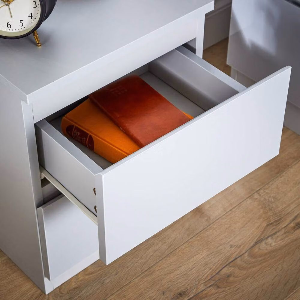 FORGEVIO Modern 2 Drawer Bedside Cabinet Nightstand in Grey Glossy Finish – 3