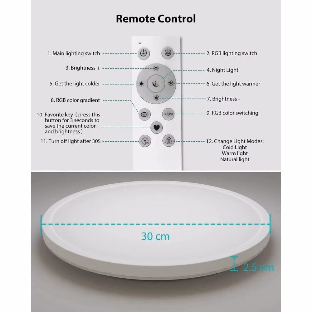 FLAVORA 24W RGB LED Dimmable Flush Mount Ceiling Light with Remote Control and Timer, White – 2