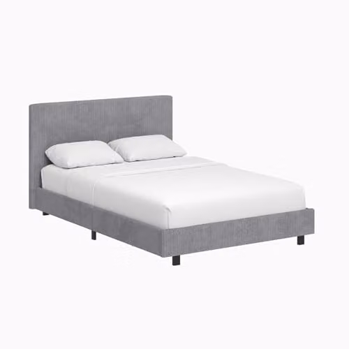 FWStyle Small Double Fabric Bed in Grey with Ribbed Tall Padded Headboard, W/D/H: 120 x 200 x 94 cm – 1