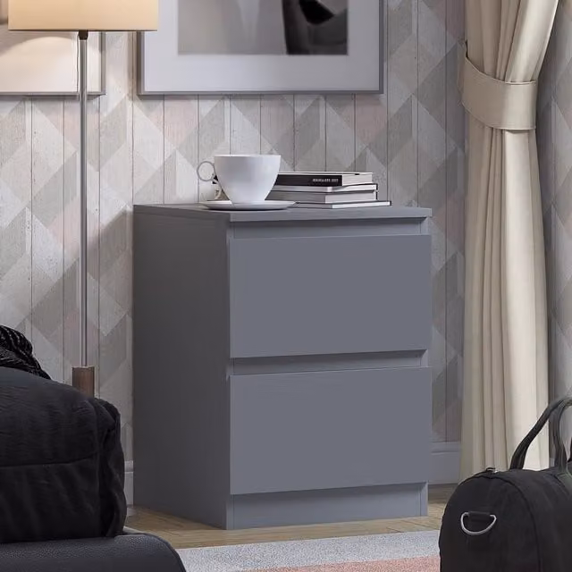 FWStyle Dark Grey Modern Chest of Drawers with Central Runners and 14 cm Drawer Depth