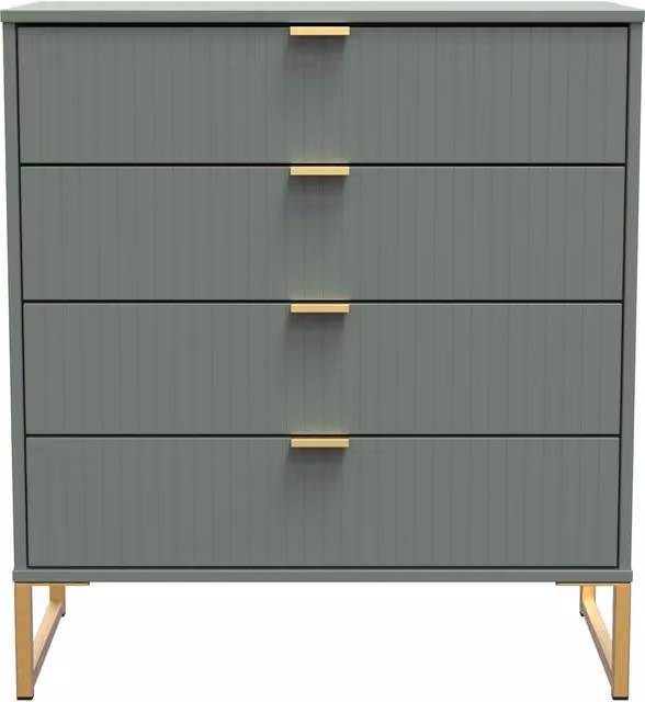 Ready Assembled 2 U Bexley 4 Drawer Chest in Pale Green and Gold