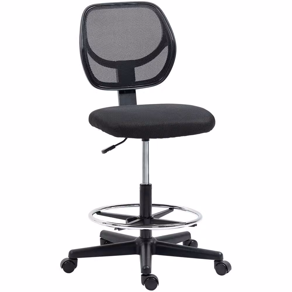 STILVORA Black Fabric Draughtsman Chair with Adjustable Footring and Swivel Function, W/D/H: 50 x 59 x 120 cm – 4
