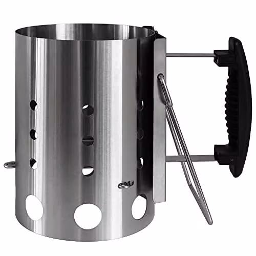 George Foreman Quick-Fire Compact Chimney BBQ Starter, Silver Stainless Steel Charcoal Burner, Diameter: 14.5 cm – 7