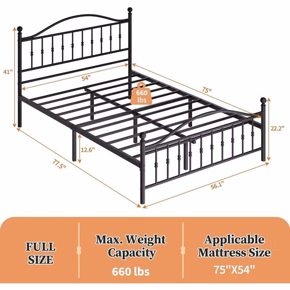 VOGREX Classic Metal Platform Bed Frame in Black – 2