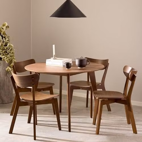 Furniture To Go Roxby Round Dining Table and 4 Dining Chairs in Walnut, W: 120 cm, D: 76 cm, H: 76 cm