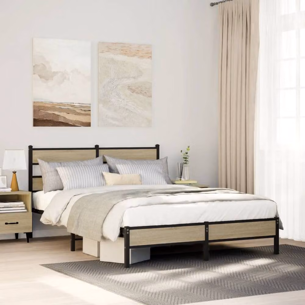Berkfield Home Sonoma Oak Bed Frame in Light Tan with Drawers, W/D/H: 140 x 190 cm – 2