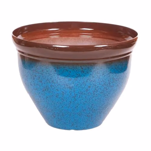 YouGarden Mottled Blue Ceramic Look Plastic Planter Tub, Diameter: 39.5 cm