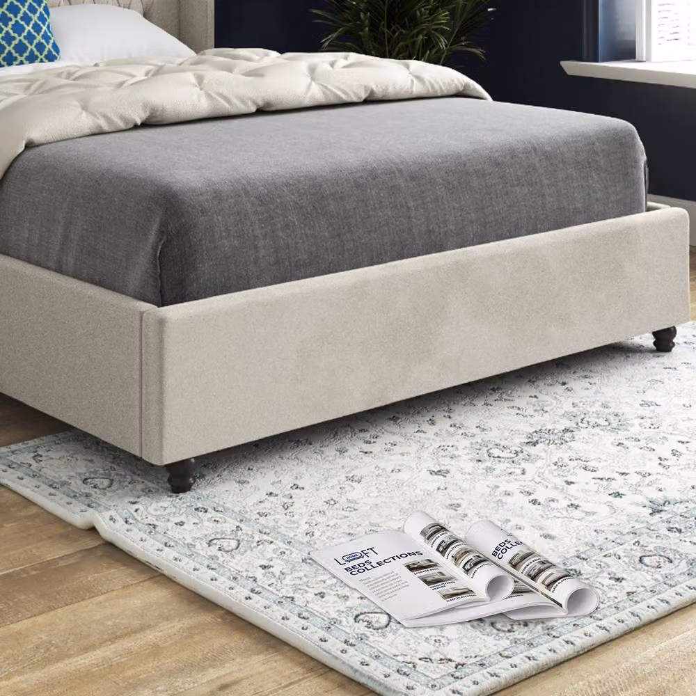 Casani Tibenham Single Upholstered Velvet Bed Frame in Beige – 4